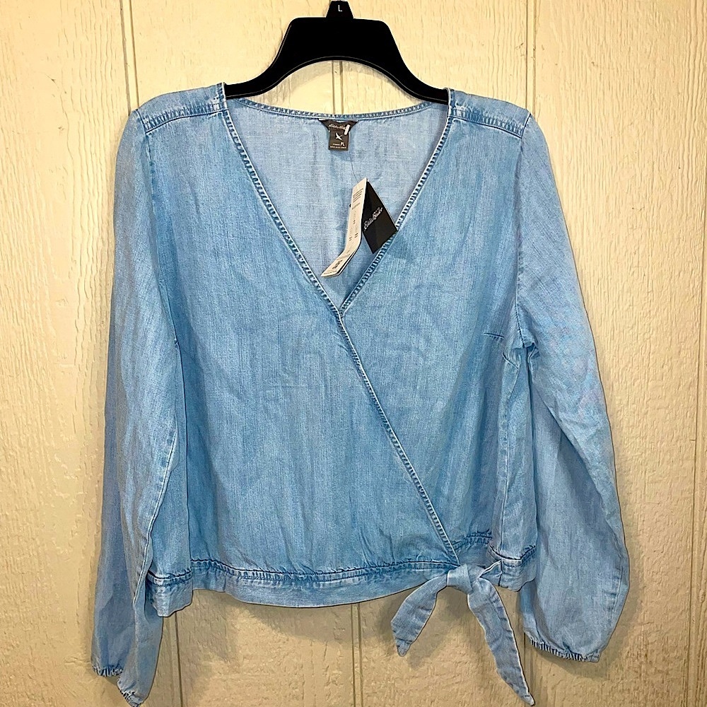 Brand NWT Eddie Bauer Denim Wrap/Tie Shirt